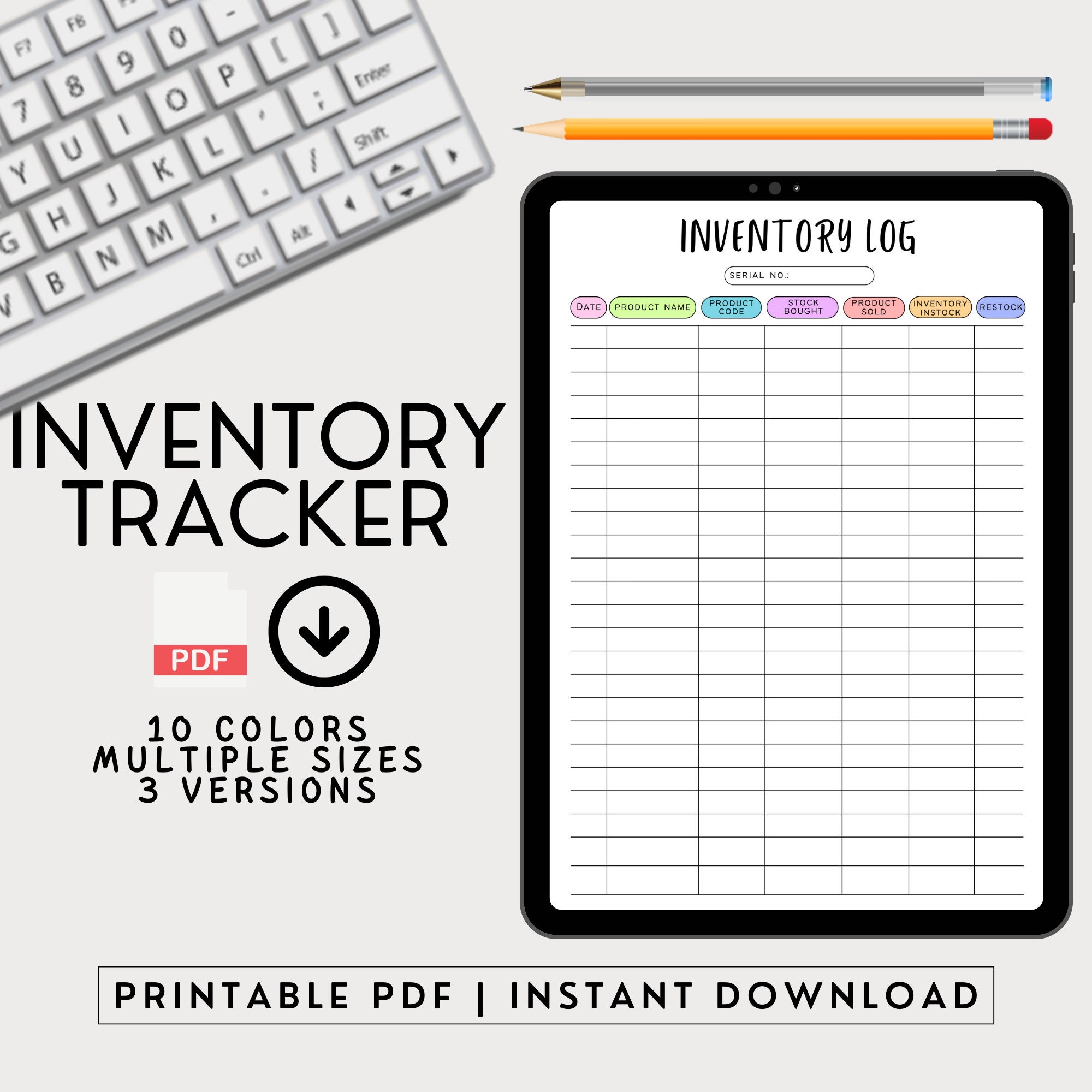 Editable Inventory Log, Inventory Tracker, Product Inventory Template ...