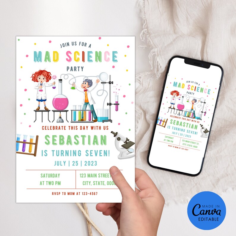Editable Science Birthday Party Invitation, Scientifics Party, Girls ...