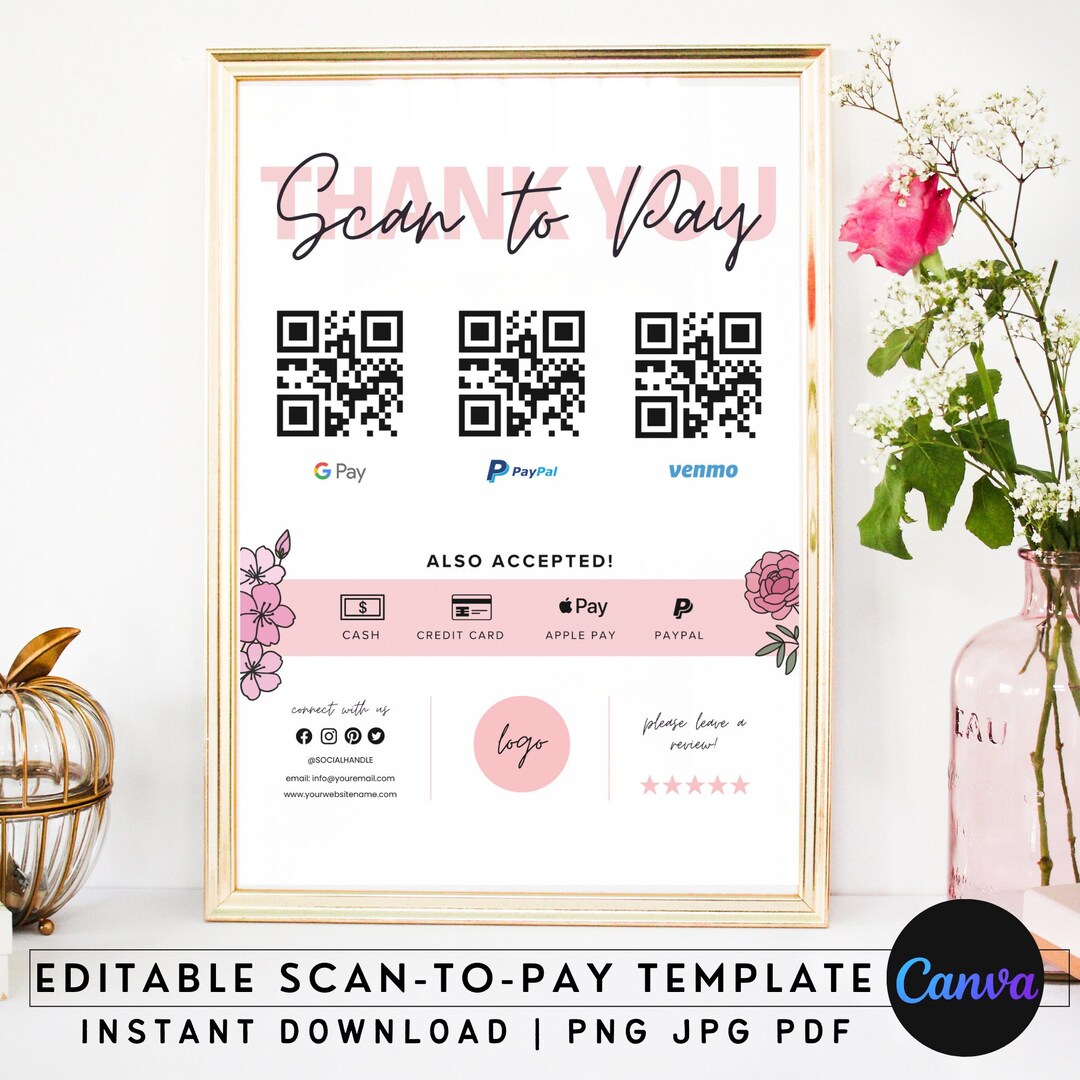 Editable QR Code Sign, Printable Payment Sign, Scan to Pay Template ...