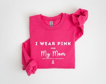 Breast Cancer Support Sweatshirt, I Wear Pink Custom Name Sweatshirt, Pink Ribbon Awareness October Survivor Gift, Custom Squad Sweater