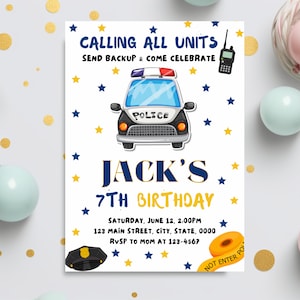 Police Birthday Invitation Editable, Policeman Invite Police Officer Boy First 1st Birthday Party Kids Cop Car Vehicle SWAT Transportation