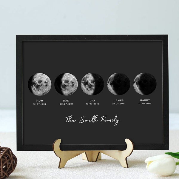Personalized Family Moon Phase Wooden Plaque, Gift for Family, Family Name Plaque, Mother’s Day Gift, Moon Phase Gift, Moon Phase Art