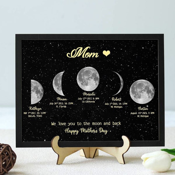 Family Moon Phase Wooden Plaque, Moon Phase Mothers Day, Mothers Day Moon Phase, Moon Phase Gift, Moon Phase Wall Art, Moon Phase Print