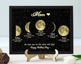 Personalized Family Moon Phase Wooden Plaque, Mother’s Day Gift, Gift for Family, Family Name Plaque, Moon Phase Gift, Moon Phase Art