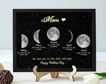 Family Moon Phase Wooden Plaque, Moon Phase Mothers Day, Mothers Day Moon Phase, Moon Phase Gift, Moon Phase Wall Art, Moon Phase Print