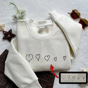 Embroidered Handwritten Heart Sweatshirt, Hand Drawing Embroidered Hoodie, Embroidered Kids Drawing T-Shirt, Gift for Mom, Mothers Day Gift