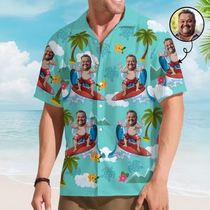 REMERA セット Pesonalized Hawaiian Shirt With Face, Custom Portrait Face