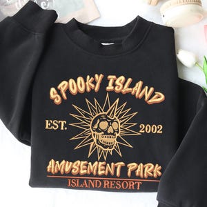 Embroidered Spooky Island Shirt, Funny Halloween Skeleton Embroidered Sweatshirt, Halloween Shirt, Disco Skull Shirt, 90s Halloween Shirt