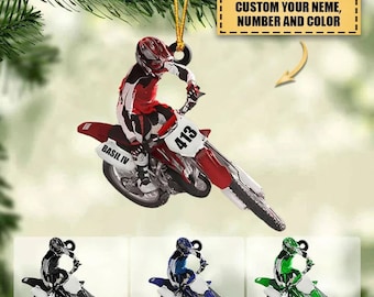 Personalized Motocross Dirt Bike Christmas Ornament, Custom Name And Number Motocross Ornament, Christmas Gift Dirt Bike Ornament
