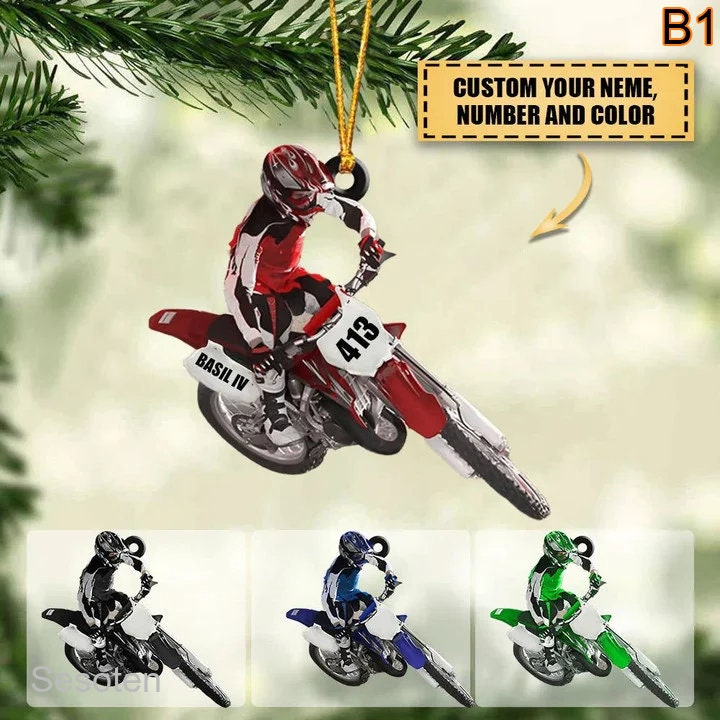 Personalised MX Dirt Bike Motorbike Oak Engraved Wooden Bauble 