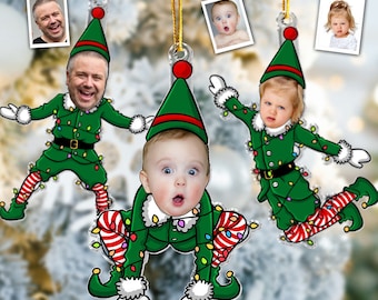 Funny Elf Family Custom Face Ornament, Acrylic Photo Ornament,  Personalized Family Photo Ornament, Picture Ornament Christmas, Xmas Gift