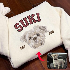 Huisdier geborduurd sweatshirt met foto, aangepaste hondentrui, geborduurde kat cadeau met ronde hals voor huisdiereigenaar, hondenmoeder cadeau voor kattenliefhebber