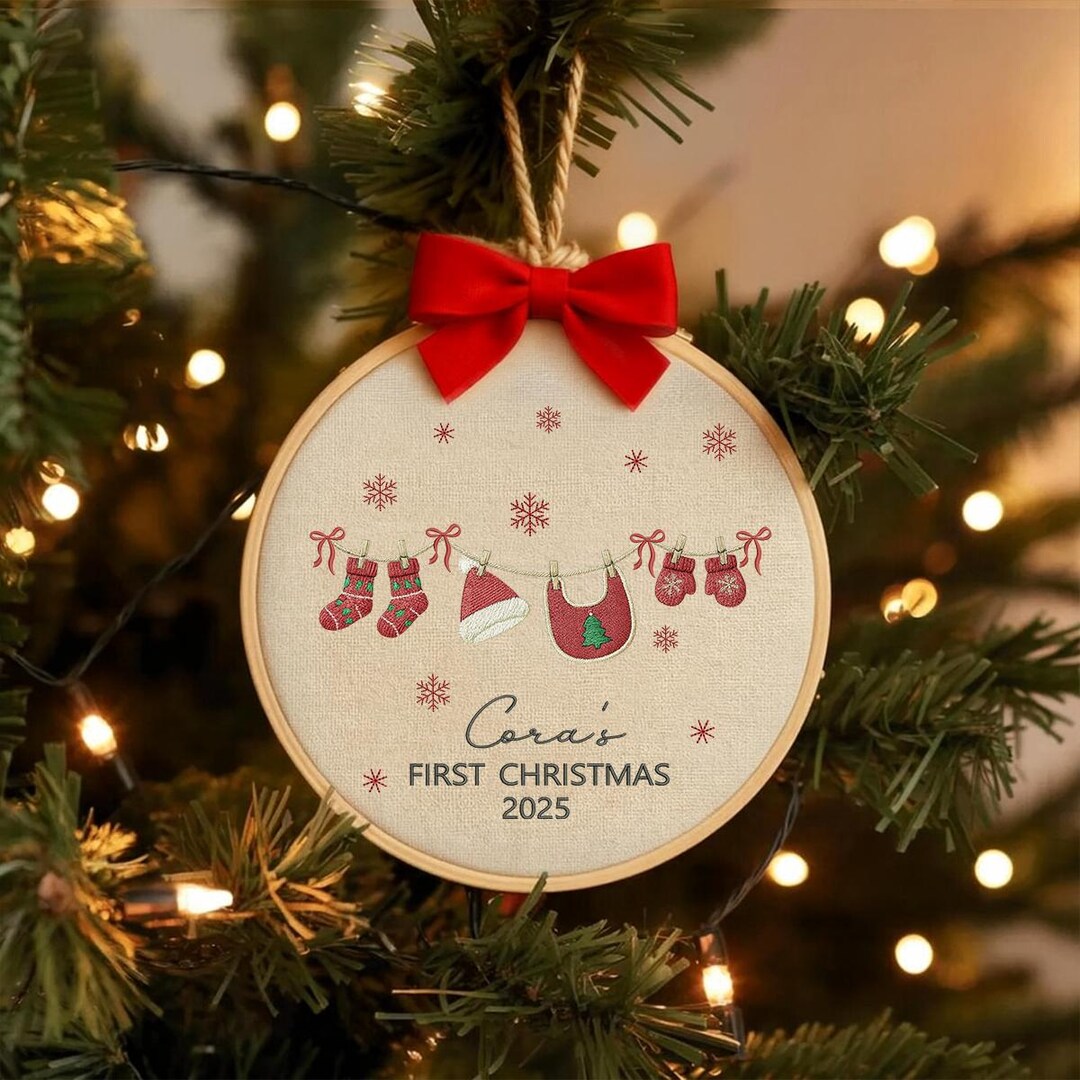 Baby's First Christmas Ornaments: Personalized Embroidered, Ceramic & Acrylic Keepsakes