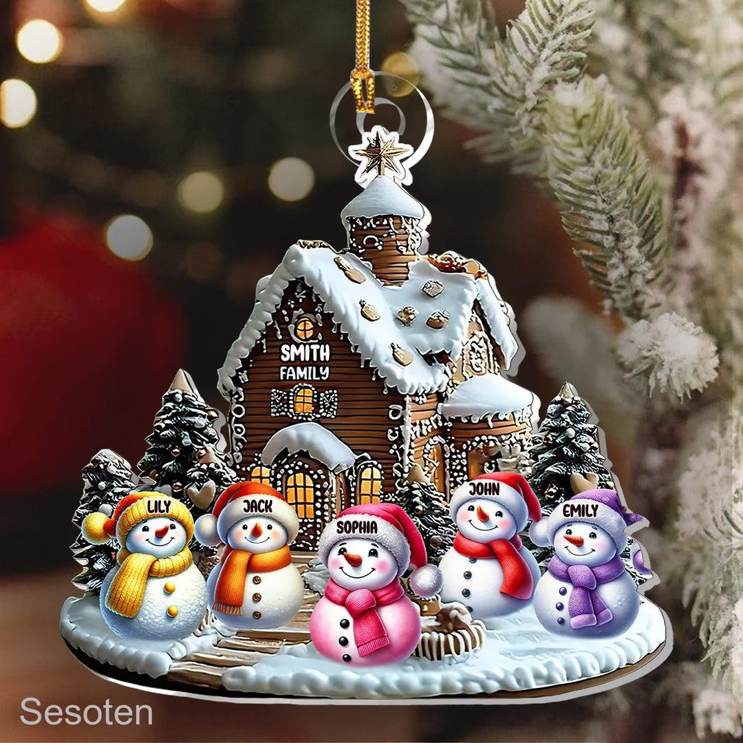 Personalized Snowman Family Ornament , Acrylic Family Christmas Tree ...
