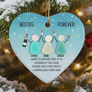 Adorno de cerámica de vidrio marino personalizado de la amistad, regalo de decoración de la amistad, regalo divertido de Navidad para mejores amigos, Navidad de amistad atemporal, regalos para mejores amigos
