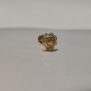 22K Dubai Solid Gold, Flat Back Earring, Tiny Flower, Internally Threaded Ear Stud  for Ear Cartilage Ear Lobe Tragus Conch
