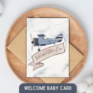 Cartão de avião para bebê menino, Cartão de novo bebê menino, Arte de avião para menino, Cartão de avião, Cartão de boas-vindas para bebê menino, Cartão de boas-vindas para bebê menino ao mundo