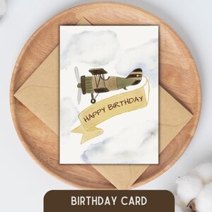 Cartão de aniversário de avião para impressão, cartão de aniversário para o pai, cartão de aniversário de piloto, cartão de aniversário de avião vintage, download digital