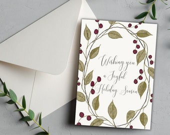Carte de voeux de Noël imprimable, cartes de voeux de vacances, carte de correspondance d'hiver, carte de voeux saisonnière, carte de Noël imprimable