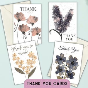 Thank you cards bundle, Floral Cards, Thank you printable Cards, floral Thank you Cards, Set of thank you Cards, Grateful Greeting Cards