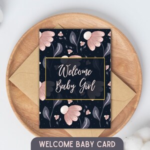 Cartão de boas-vindas para bebê menina, cartão de boas-vindas para bebê floral rosa suave, cartão de boas-vindas para bebê menina, cartão de boas-vindas para bebê menina, cartão de chá de bebê de primavera