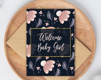 Welcome Baby Girl Card, Soft Pink Floral Baby Welcome Greeting Card, Welcome Baby Girl, Baby Girl Greeting Card, Spring Baby Shower Card