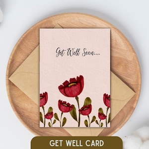 Carte de rétablissement, Carte de rétablissement pivoine, Motif pivoine rouge, Carte de rétablissement florale, Voeux de rétablissement, Salutations de rétablissement