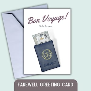 Bon Voyage Card, Farewell Card for friend, Farewell Card for Coworker, Farewell Card for Boss, Safe Travels Card, Farewell Card Passport