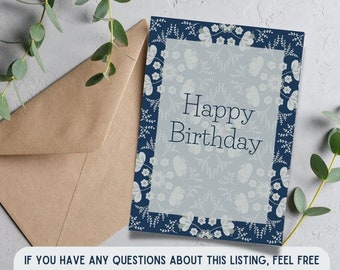 Floral Happy Birthday Card: Printable Greeting Card (PDF)