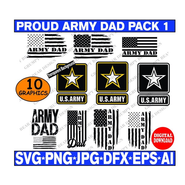 US Proud Army Dad x10 graphics, Cut File, Sublimation, Veteran, Military, Print on Demand, POD, Army Dad, Proud Army Father