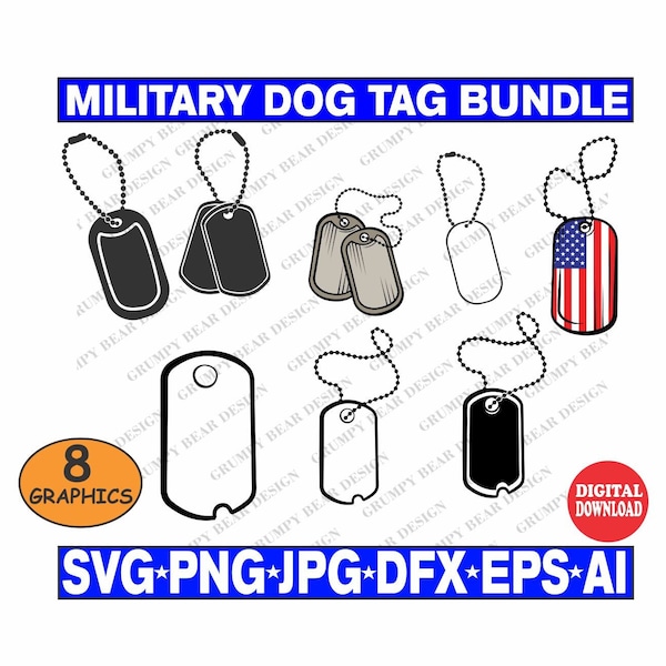 Military Dog Tag x 8 Graphics, Milti Color, Veteran, Digital Download, SVG, Cut File, Cricut, sublimation, veteran, Print on demand, POD