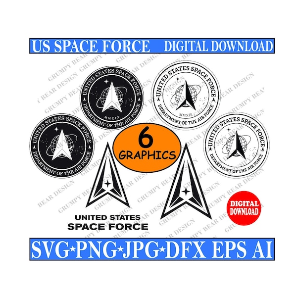 US Space Force, AF x6 Graphics - Shield Crest Logo Symbol, Svg Png Jpg Dfx Eps Ai, Digital Download, Cut File, Sublimation, Print on Demand