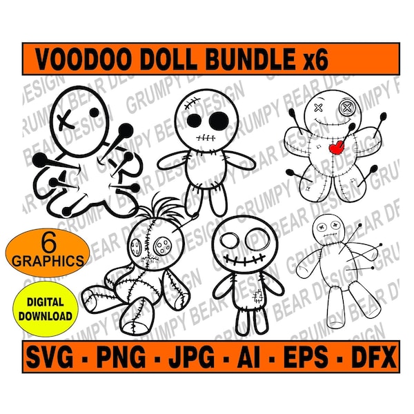 Voodoo Doll x8 Graphics, Black Magic, Cut File, Svg Png Jpg Ai Eps Dfx, Sublimation, Mug, Shirt, Sticker, Print on Demand, Wall Art