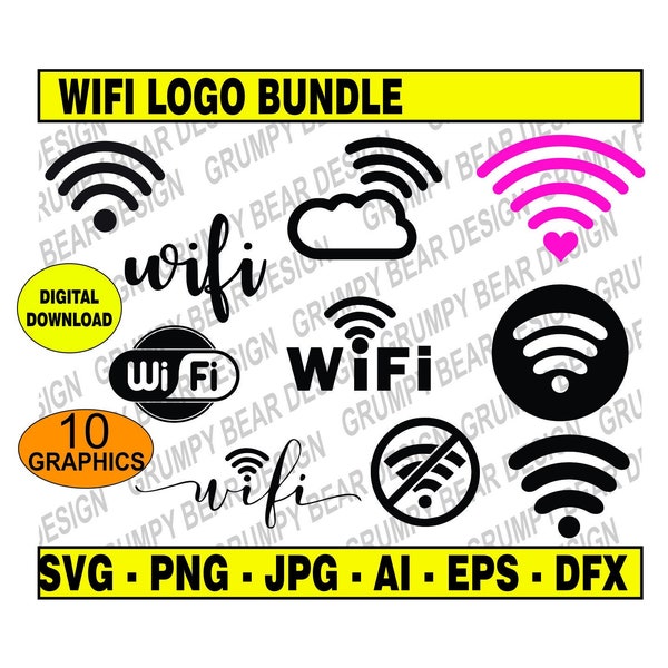 WIFI Starter Pack x10 Graphics, Network, Lan, Svg Png Dfx Ai Jpg,  Cricut, Cut File, Sublimation, POD, Shirt, Sticker, Sign