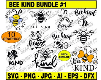 Bee Kind x 10 Graphics, Bee, Honey, Cut File, Digital Download, Cricut, Laser, Print on Demand, POD, Mug, Cup, Shirt, Window Decal, Sticker