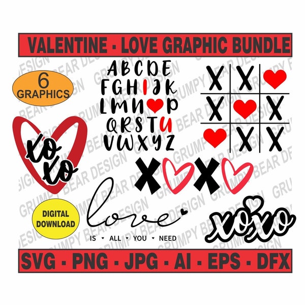 Valentine, Love Graphics x6, Hearts, be mine, xoxo, love me, Svg, Png, Jpg, valentines day, Cricut, Cut File, Sublimation, Digital Download