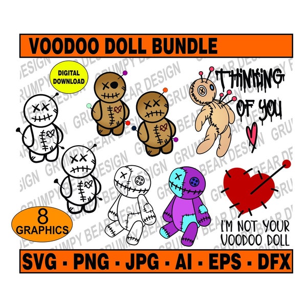 Voodoo Doll x8 Graphics, Black Magic, Cut File, Svg Png Jpg Ai Eps Dfx, Sublimation, Mug, Shirt, Sticker, Print on Demand, Wall Art