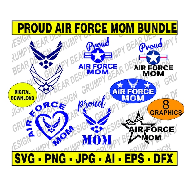 Proud Air Force Mom x8 Graphics #2, Air Force, Military, Veteran, AF Mom, Svg Png Dfx, Military, Cut File, Cricut, Sublimation, POD