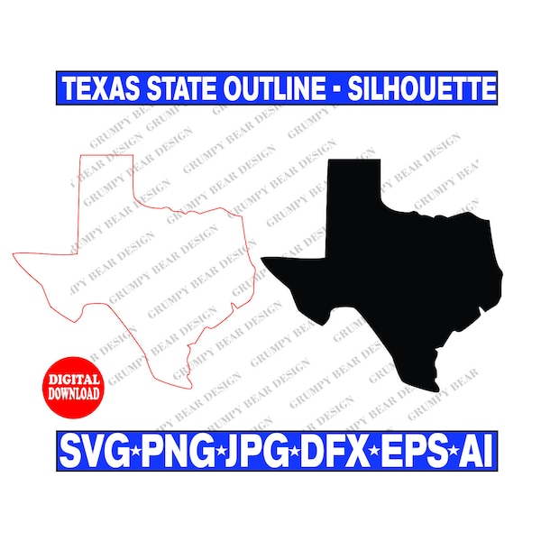 Texas Outline and  Silhouette SVG file, Texas State, TX, Cut File, Digital Download, Sublimation, US Graphic, Print on Demand, United States