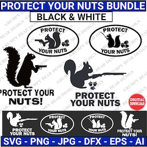 Protect Your Nuts, 8 Grafiken, schwarz & weiß, Eichhörnchen SVG Eichhörnchen Clipart, digitaler Download, Schnittdatei, Print on Demand, POD, Cricut, Laser