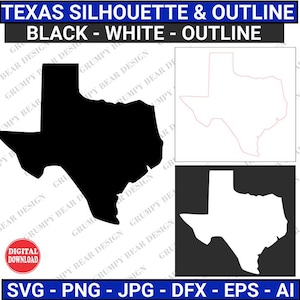Texas Outline & Silhouette, Texas Svg, Texas Cut File, Texas State Svg, Cut File, Digital Download, Laser, Sublimation, Print on Demand, POD