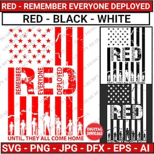 Lembre-se de todos implantados, RED Svg, Red Friday, camisa militar RED, vermelho, preto, branco, download instantâneo, sublimação, impressão sob demanda, POD