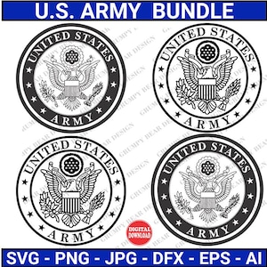Army Logo Bundle, 4x Grafik, Armee Wappen, Armee Schild, Armee Svg, Armee Png, Sublimation, Print on Demand, Laser, Ruhestand, Werbung
