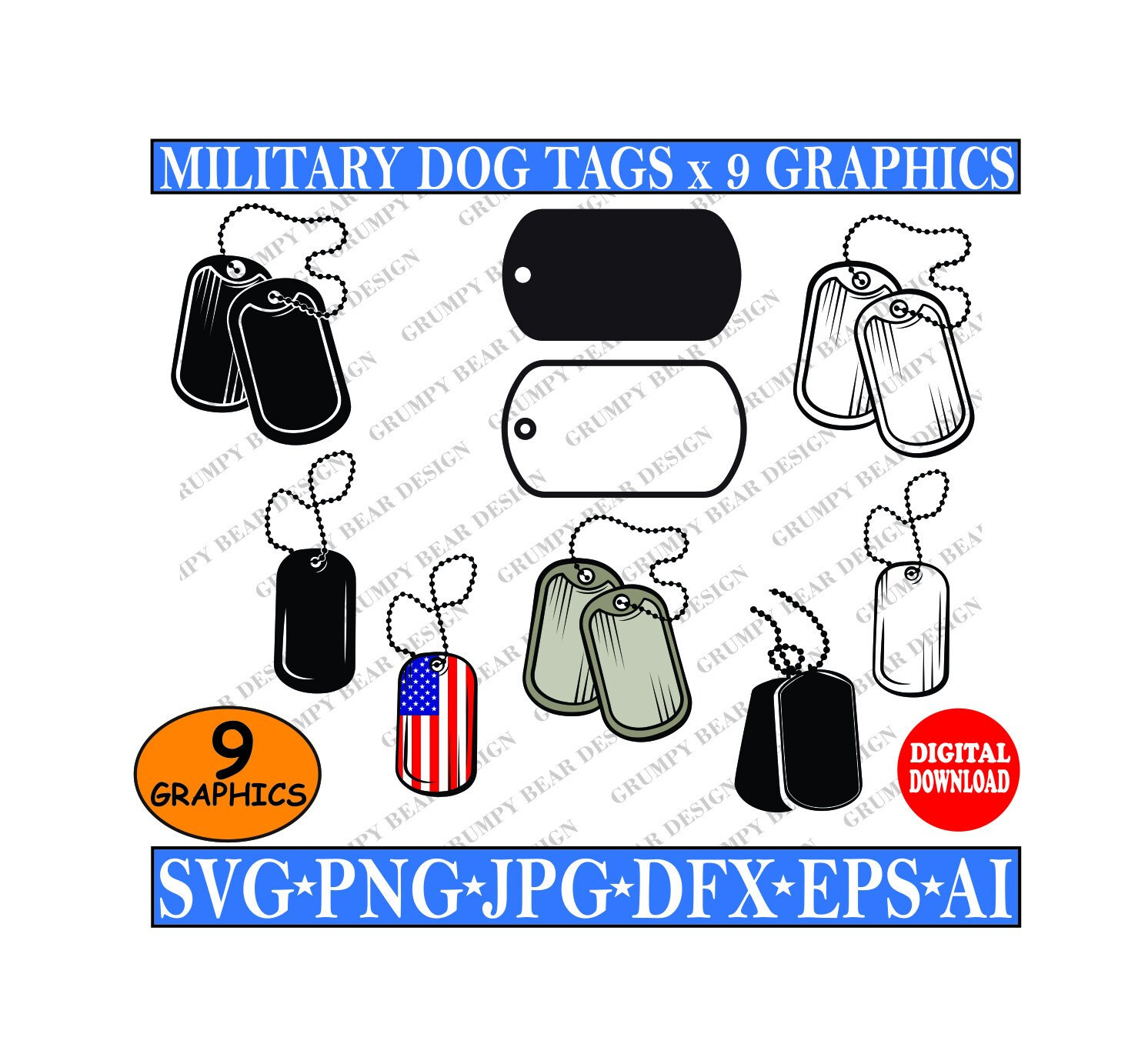 Military Dog Tag X 9 Graphics Milti Color Veteran Digital Etsy