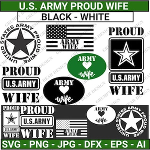 Lot femme militaire, fière femme militaire, Svg femme militaire, conjoint militaire, blanc et noir, téléchargement numérique, fichier de coupe, sublimation, impression à la demande, POD