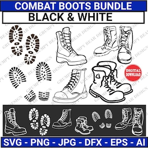 Kampfstiefel, Stiefel Drucke, schwarz & weiß, Army Navy Marines Küstenwache Luftwaffe, digitaler Download, Cut File, Print on Demand