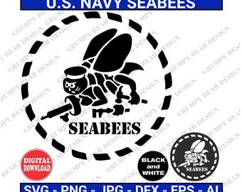 U.S. Navy Seabees, Seabees SVG, Seabees Png, Veteran, Military, Instant Download, Cricut, Laser, Cut File, Sublimation, Print On Demand, POD