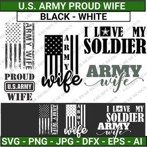 Lot femme militaire, fière femme militaire, Svg femme militaire, conjoint militaire, blanc et noir, téléchargement numérique, fichier de coupe, sublimation, impression à la demande, POD