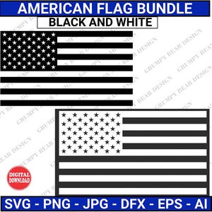 American Flag Silhouette x2 Graphics, Black & White, U.S. Flag Svg, Sharp Stars, Cut File, Sublimation, Print on Demand, POD, Laser, Cricut