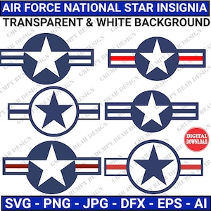 Air Force National Star Insignia, Air Force-rondel, sterren, staven, 12 afbeeldingen, gesneden bestand, digitale download, sublimatie, Print on Demand, POD